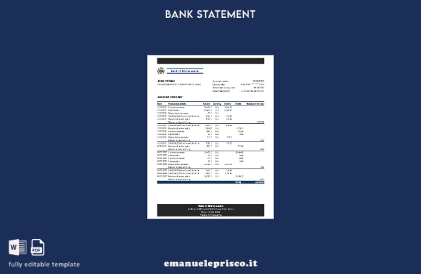 modello Excel di estratto conto della Sierra Leone stile verificato della Banca 